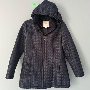 Kate Spade Quilted Hooded Coat Navy Blue Medium Lightweight Jack